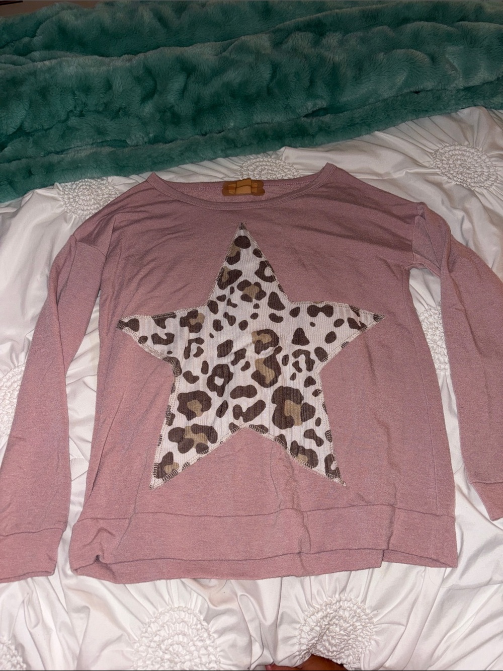 Girls' Long Sleeve Pink Star Tee with Leopard Print